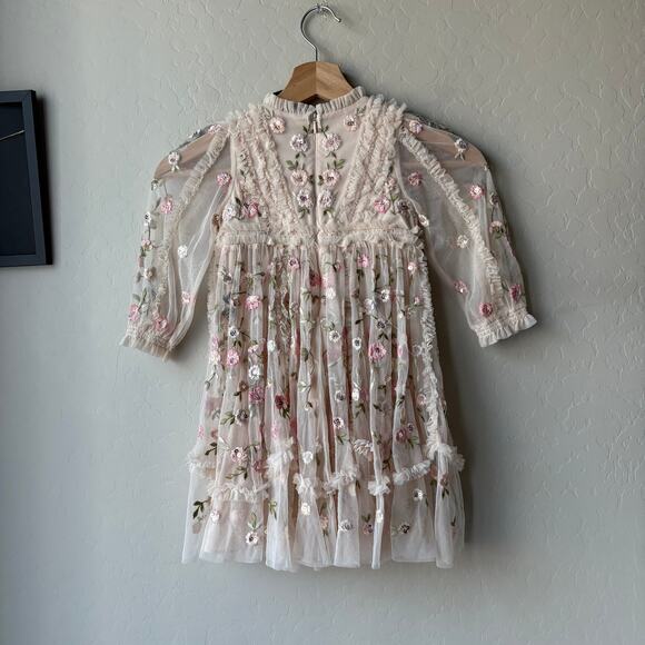 Needle & Thread Tulle Floral Embroidered Wallflower Champagne Party Dress 3T - Picture 7 of 8
